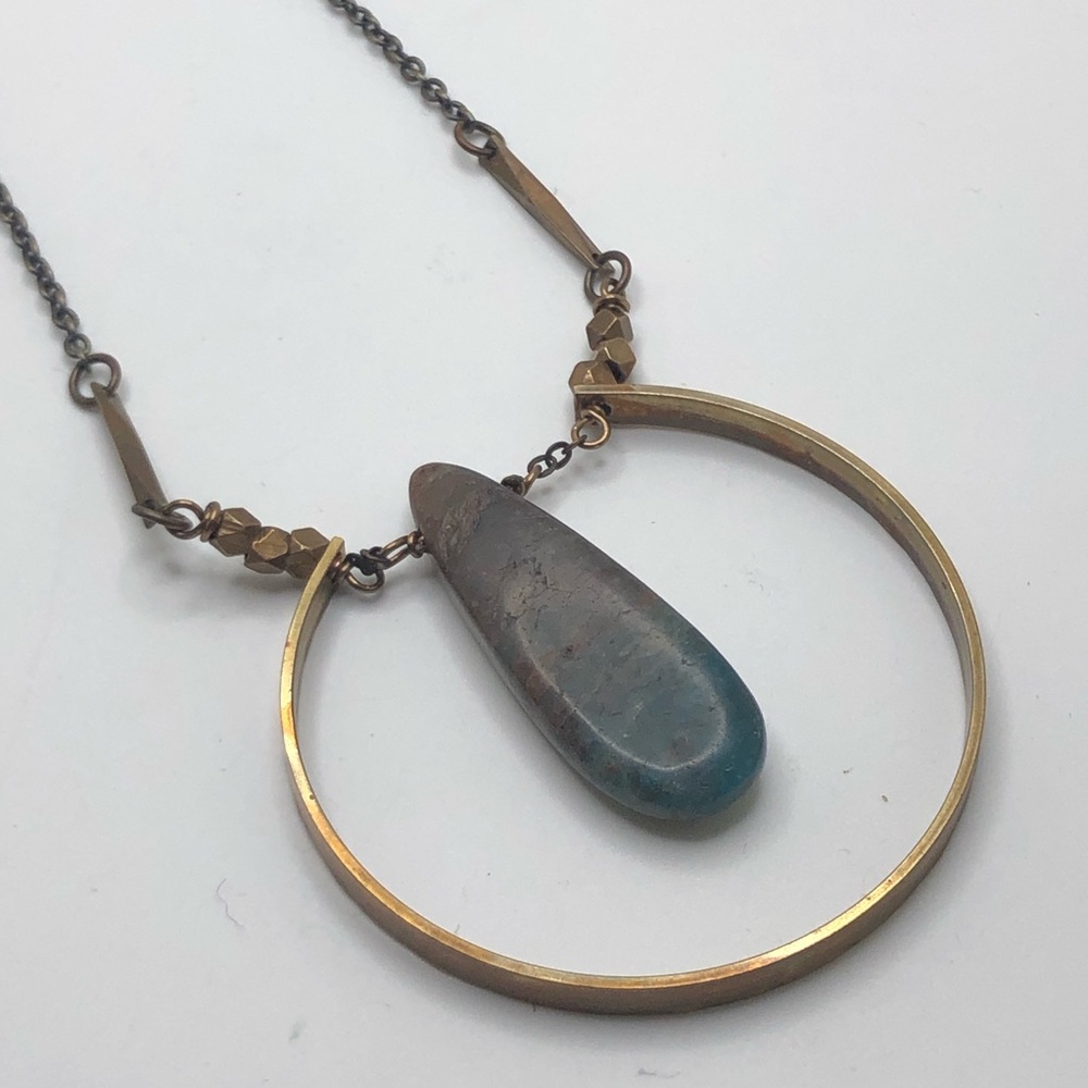 Circlet EDGY PETAL Necklace Long Labradorite Teardrop Raw Antique Brass Chain
